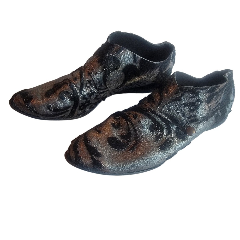 CYDWOQ Vintage Leather Flats Artisan Handmade Women 37 Black Silver Excellent